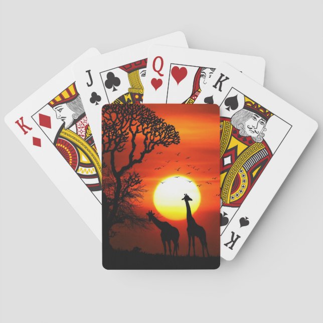Jeu De Cartes Silhouettes africaines de girafe de coucher du (dos)