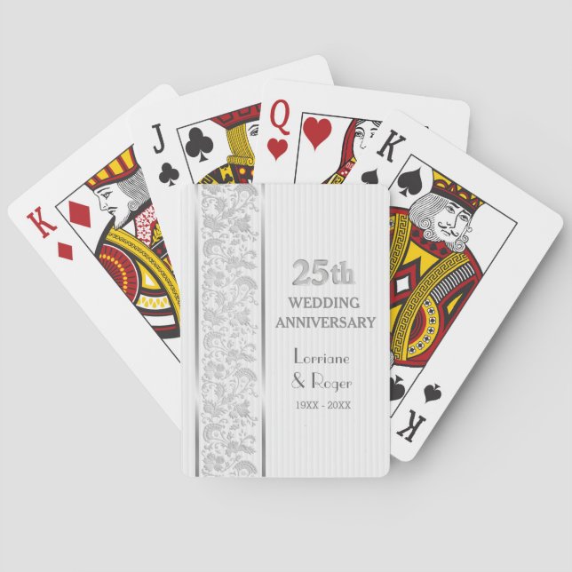 Jeu De Cartes Silver Floral Elegance 25e anniversaire Mariage (dos)