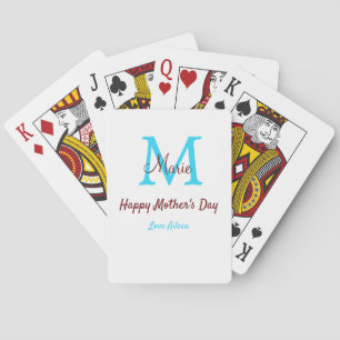 Jeu De Cartes simple minimum jour mère bleu monogramme rose nom