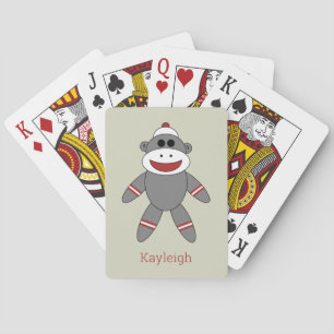 Jeu De Cartes Singe à soie mignonne sur tan avec nom