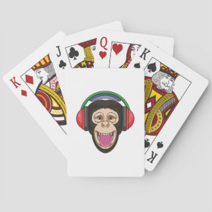 Jeu De Cartes Singe dans la musique avec casque