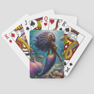 Jeu De Cartes Sirène À Peau Noire Avec Cheveux Violet