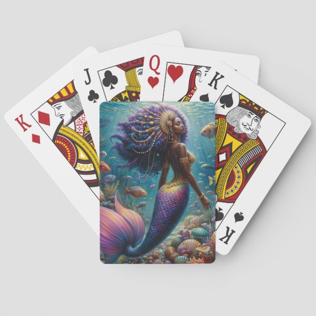 Jeu De Cartes Sirène À Peau Noire Avec Cheveux Violet (dos)
