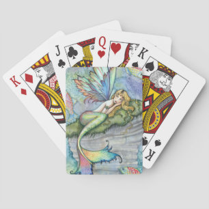 Jeu De Cartes Sirène Colorée et Poisson Carpe Fantastique Art