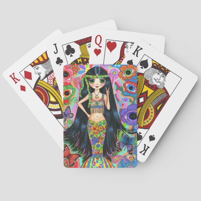 Jeu De Cartes Sirène de fille d'hippie psychédélique des années  (dos)
