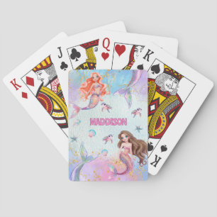 Jeu De Cartes Sirènes Paillettes Rose Violet Ajouter Nom