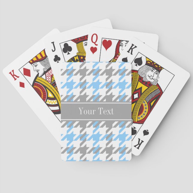 Jeu De Cartes Sky Blue White Dk Grey Houndstooth Nom Monogramme (dos)