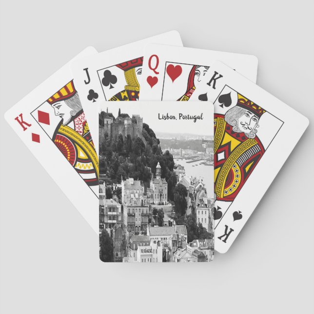 Jeu De Cartes Skyline noir et blanc Lisbonne Portugal (dos)