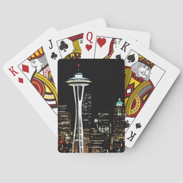 Jeu De Cartes Skyline Seattle la nuit, avec Space Needle. (dos)
