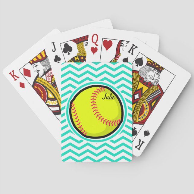 Jeu De Cartes Softball ; Aqua Green Chevron (dos)