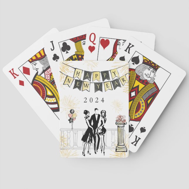Jeu De Cartes Soirée du Nouvel An moderne et élégant (dos)