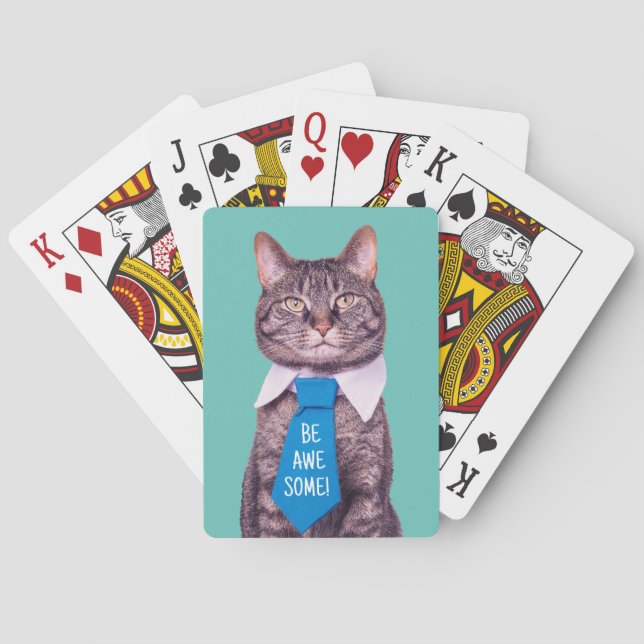 Jeu De Cartes "SOIS INCROYABLE !" Chat en Cravate bleue, Turquoi (dos)