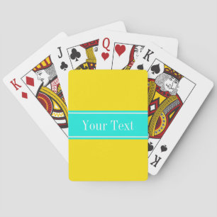 Jeu De Cartes Solide Jaune, Bright Aqua Ribbon Nom Monogramme