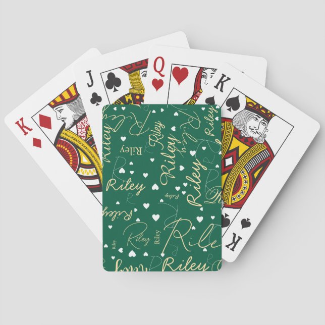 Jeu De Cartes Son nom et initiale avec Coeur vert (dos)
