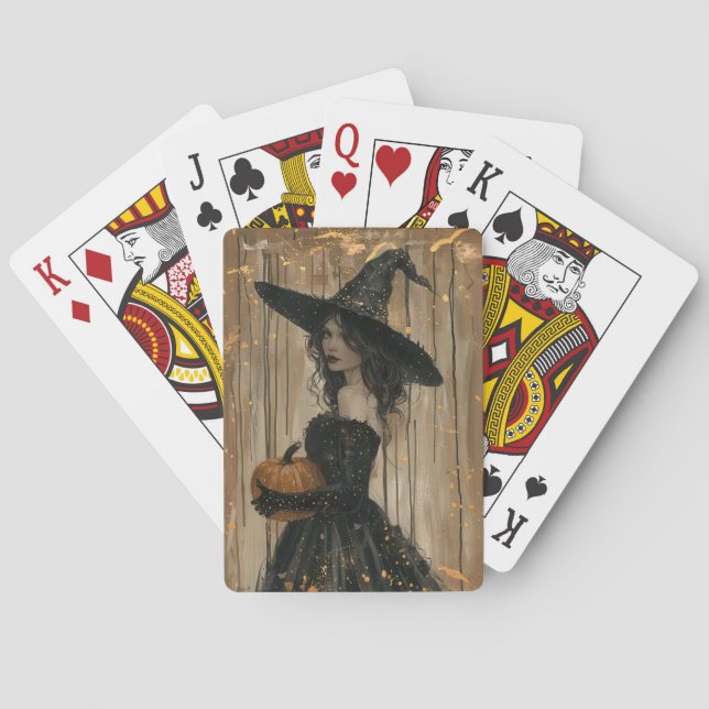Jeu De Cartes Sorcière tenant un Citrouille (dos)