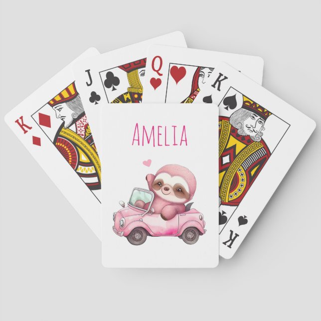 Jeu De Cartes Sourire rose Sloth conduisant une convertible (dos)