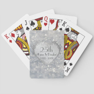 Jeu De Cartes Sparkle Coeur d'argent 25e anniversaire Mariage