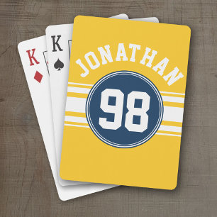 Jeu De Cartes Sports Stripes Marine Blue & Yellow Nom Numéro