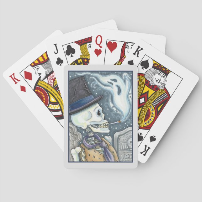 JEU DE CARTES SQUELETTE FUMÉE AVEC DES FOUETTES DANS LE CIMETIÈR (dos)
