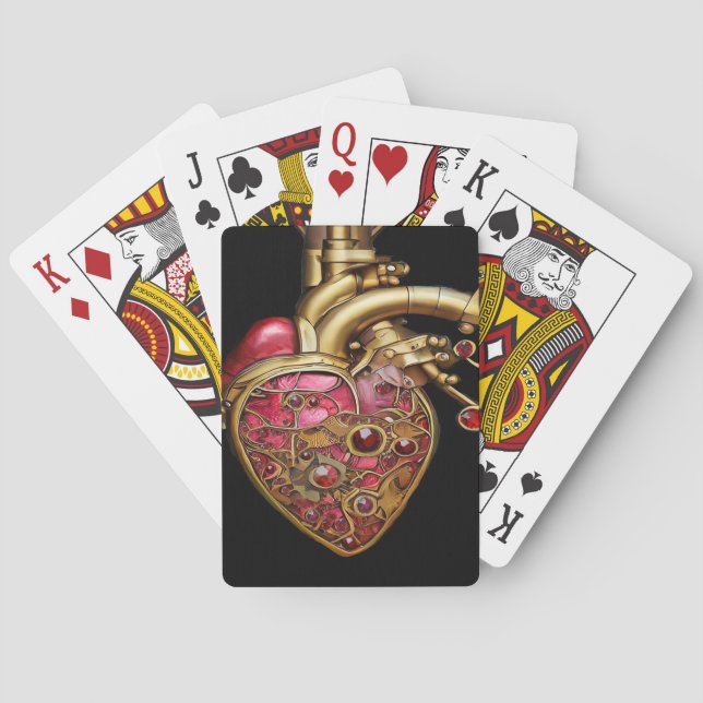 Jeu De Cartes Steampunk Coeur Anatomique rubis et engrenages (dos)