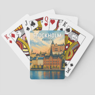 Jeu De Cartes Stockholm Suède Illustration Art de Voyage Vintage
