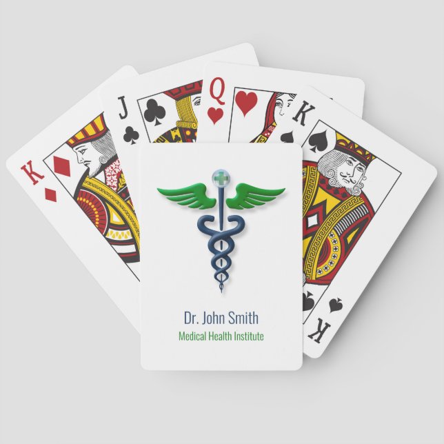 Jeu De Cartes Style Caduceus Green Wings Croix Médicale bleu (dos)