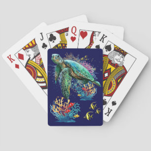 Jeu De Cartes Style d'aquarelle sous-marine de tortue marine