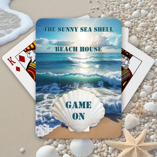 Jeu De Cartes Sunny Sea Shell Beach House Jouer des cartes (Fun deck of playing cards featuring a painting of a sunny beach and ocean waves - beach house)