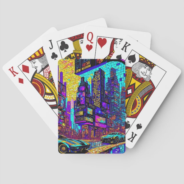 Jeu De Cartes Superbe Mosaïque Vitrail Neon Cyberpunk City (dos)