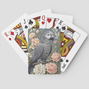 Jeu De Cartes Superbe Perroquet Gray Africain Avec Élégantes Flo