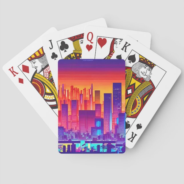 Jeu De Cartes Synthwave/Cyberpunk City au coucher du soleil (dos)