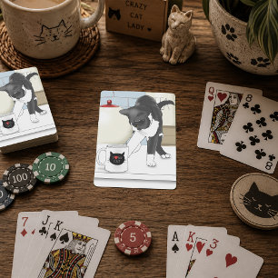Jeu De Cartes Tasse de thé drôle de chat gris blanc Cuisine