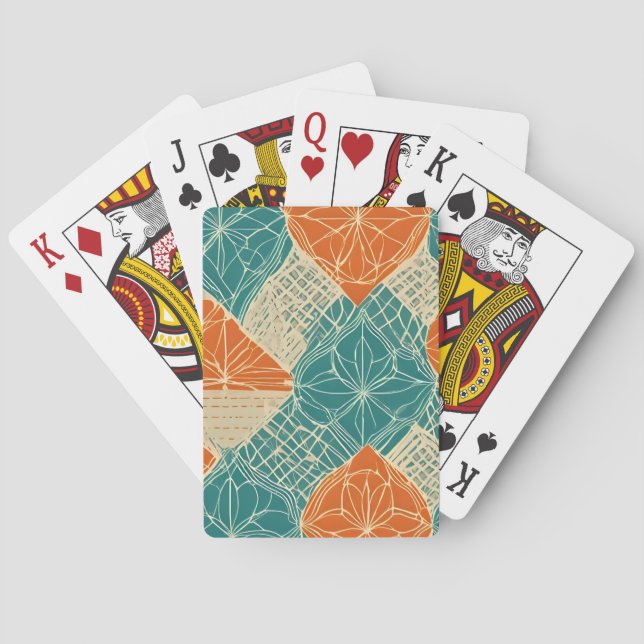 Jeu De Cartes Teal, Orange, and Tan Abstract Flowers (dos)