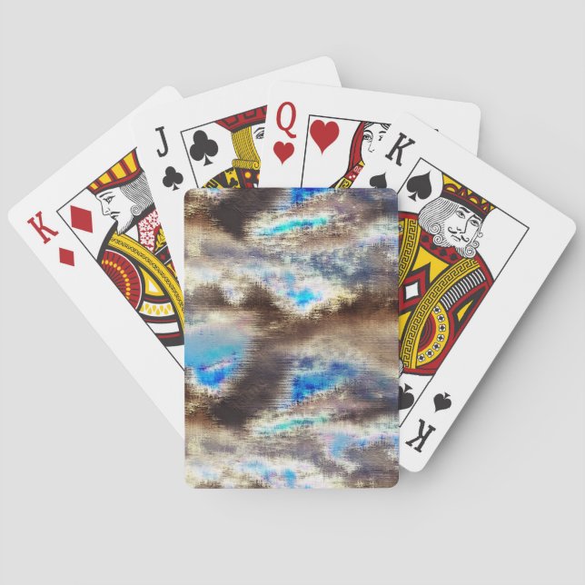 Jeu De Cartes Teinte bleue et brune dans un bois brut (dos)