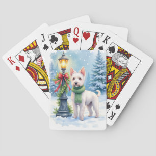 Jeu De Cartes Térrier Bedlington aquarelle réverbère Noël