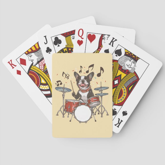 Jeu De Cartes Térrier de Boston jouant de la batterie (dos)