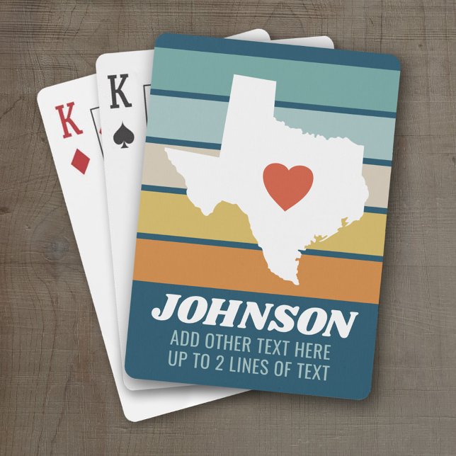 Jeu De Cartes Texas State Map Art - Nom personnalisé Mariage Réu (Personalized Playing Cards with a State Map, Movable Heart and Name)