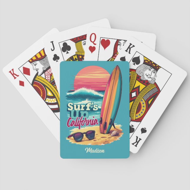 Jeu De Cartes Texte personnalisé Californie Surf (dos)