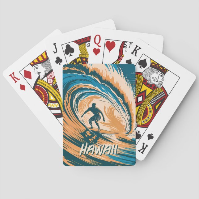 Jeu De Cartes Texte personnalisé Surfer Surf Vagues Rétro minima (dos)