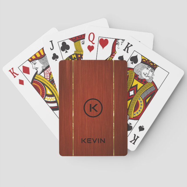 Jeu De Cartes Texture en bois d'acajou monogramme (dos)