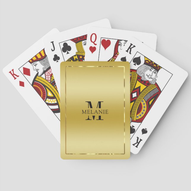 Jeu De Cartes Texture métal or brillant Monogramme bordure (dos)