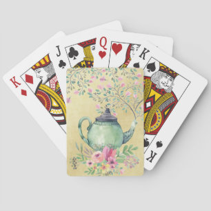 Jeu De Cartes Théière d'aquarelle et or élégants de fleurs