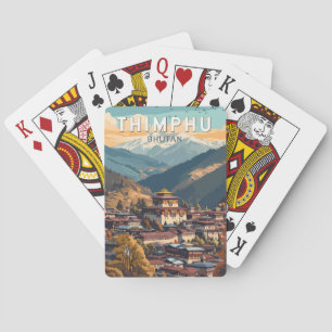 Jeu De Cartes Thimphu Bhoutan Illustration Voyage Art Vintage
