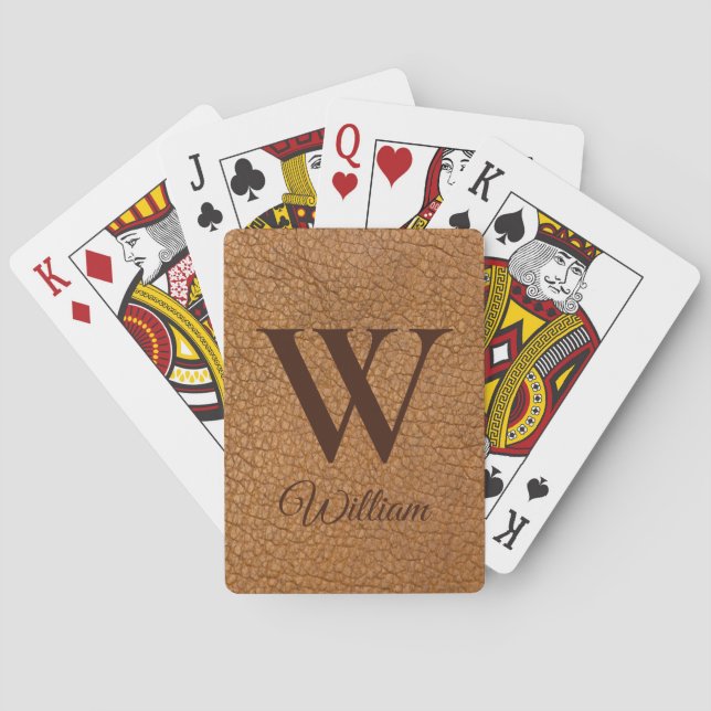 Jeu De Cartes Tissu personnalisé en cuir Brown Monogramme initia (dos)