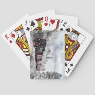 Jeu De Cartes Train Locomotive à vapeur traversant la neige