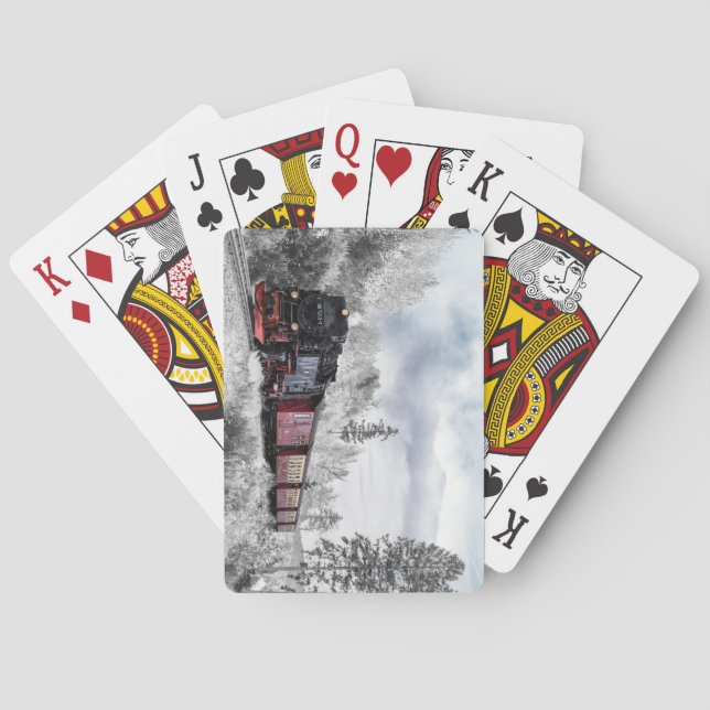 Jeu De Cartes Train Locomotive à vapeur traversant la neige (dos)