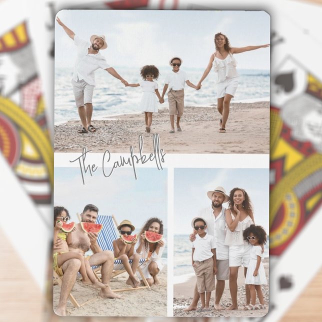 Jeu De Cartes Trois Photo Collage Nom personnalisé Lecture de ca (Créateur téléchargé)