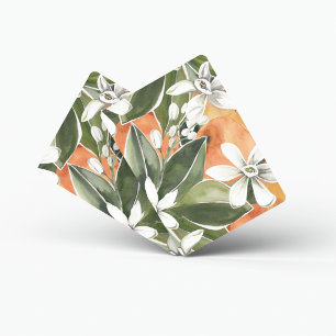 Jeu De Cartes Tropcal Orange & Flowers Watercolor Pattern
