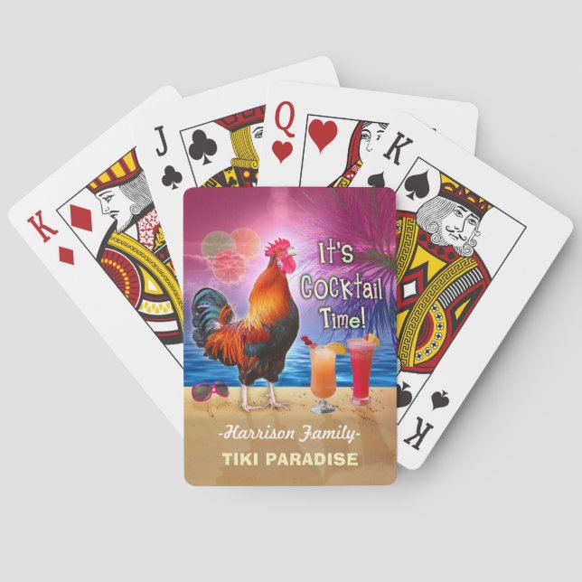 Jeu De Cartes Tropical Beach Cocktail Bar Drôle Rooster Poulet (dos)