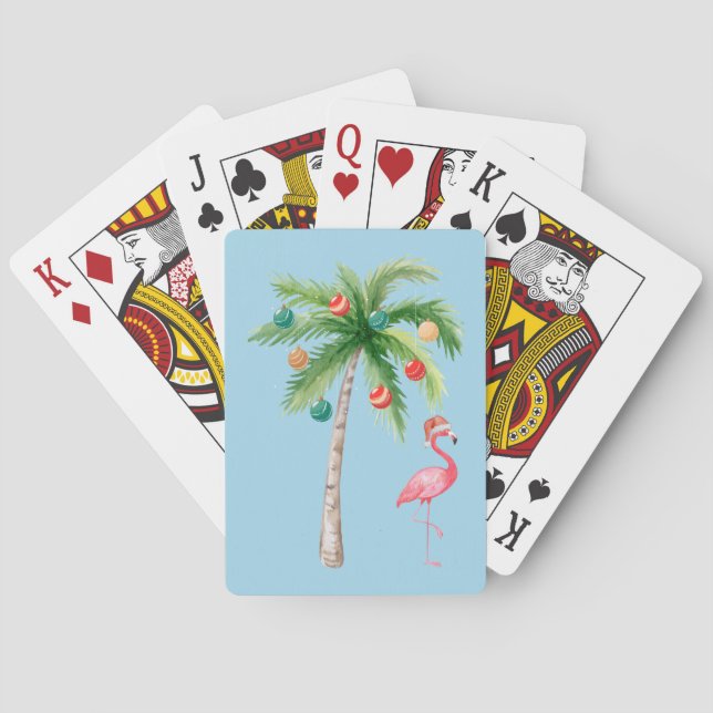 Jeu De Cartes Tropical Palm Tree Flamant rose Fête de Vacances (dos)